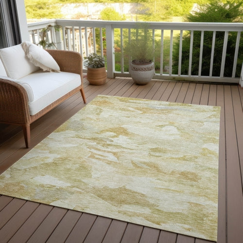 3' X 5' Beige Light Green And Brown Abstract Washable Indoor Outdoor