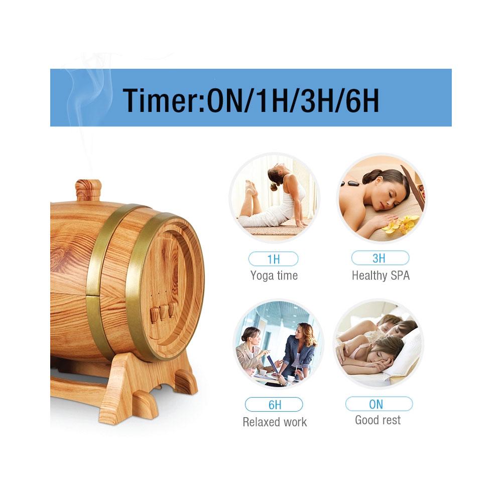 Essential Oil Aroma Diffuser - 350ml Barrel Wood Ultrasonic Air Mist
